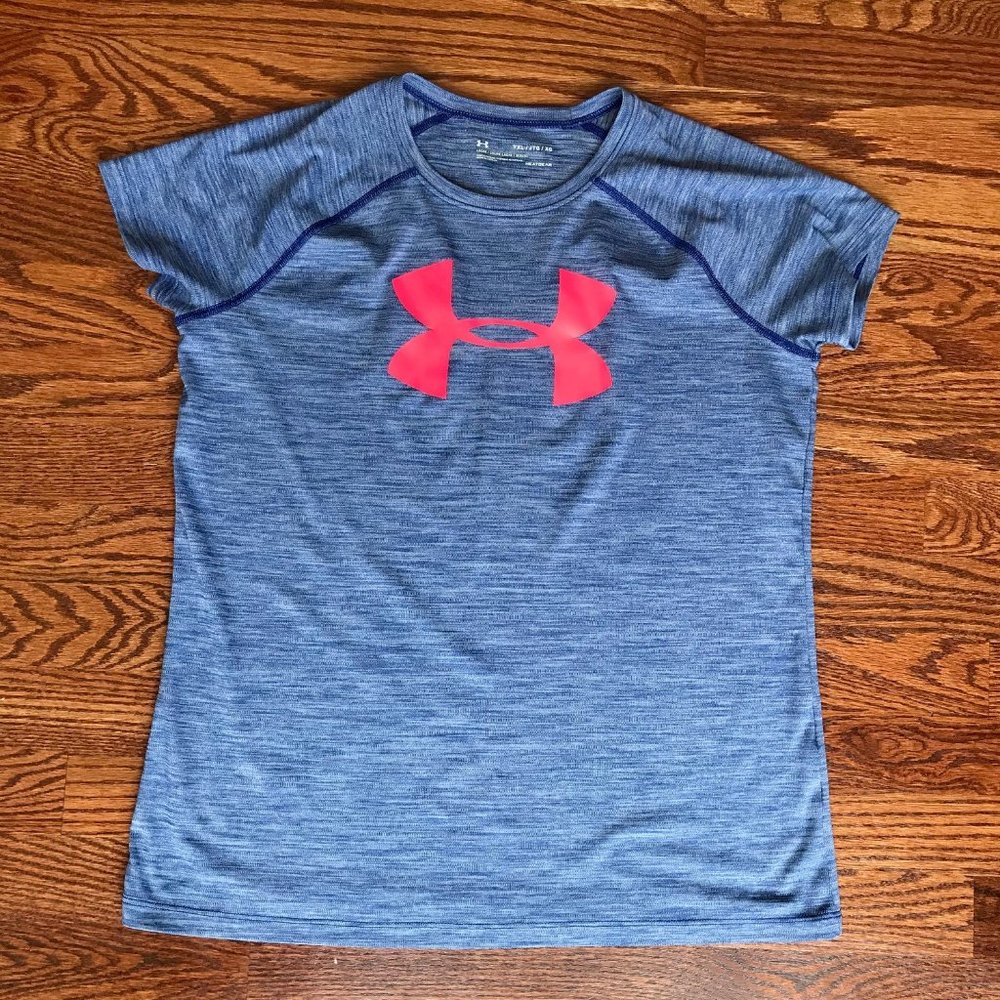 Kids Under Armour T-Shirt Heatgear Loose Size Youth XL Color Blue/White